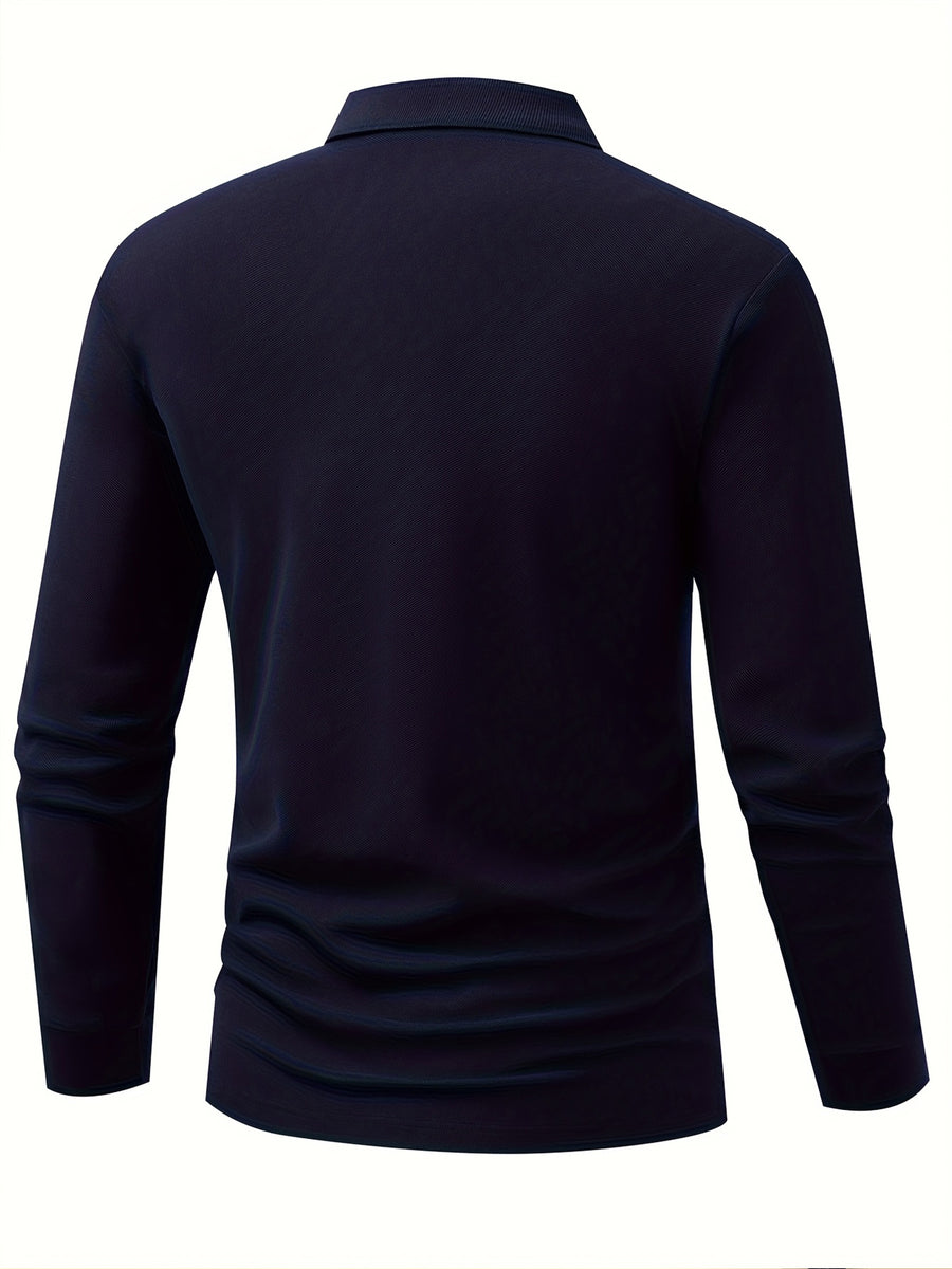Golf Logo Premium Men'S Casual Polo Shirt, Light Luxury Lapel Long Sleeve, Versatile Fit, Comfortable Fabric, Non-Iron, Suitable for Business Casual Outfits, Men'S Top - Navy Color