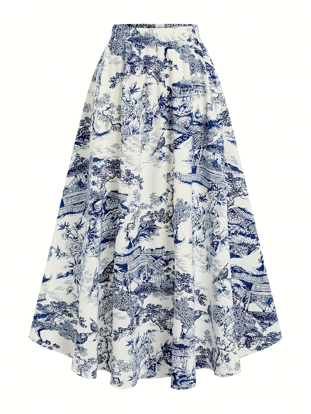 Women's A-Line Printed Skirt, Fashionable and Elegant for Vacation, Work, Parties, and Everyday Life - Blue