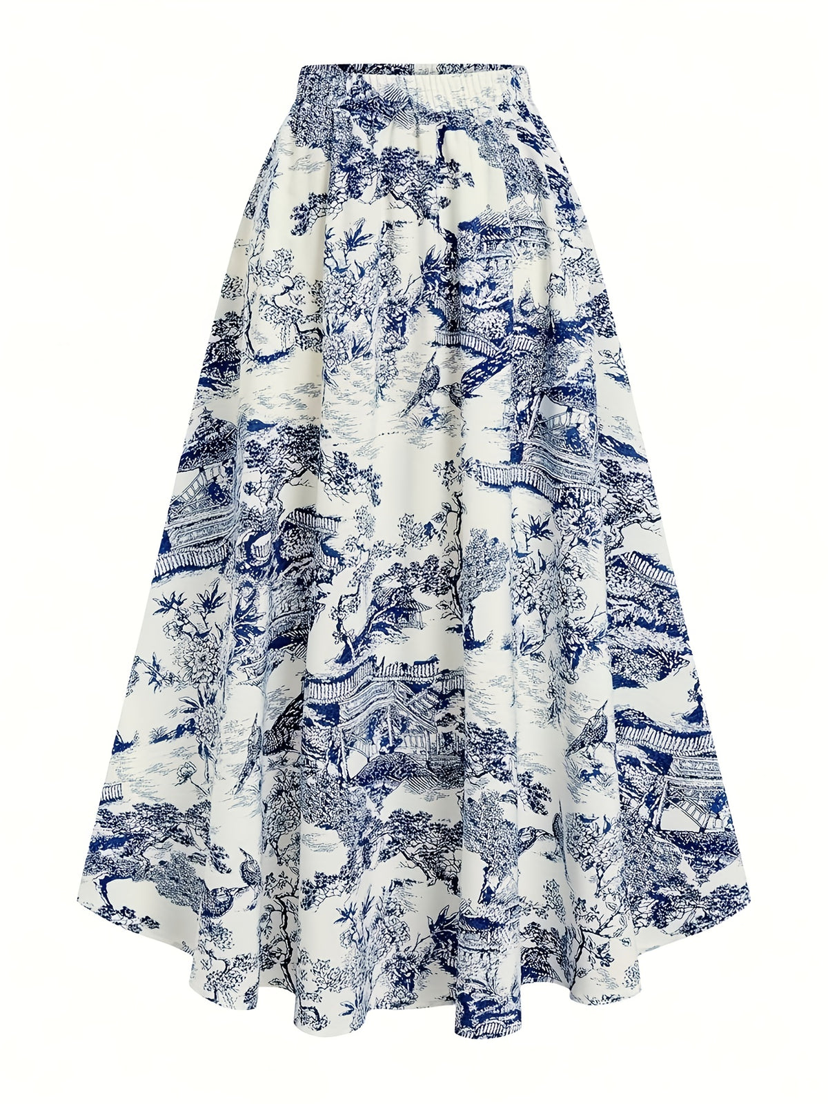 Women's A-Line Printed Skirt, Fashionable and Elegant for Vacation, Work, Parties, and Everyday Life - Blue