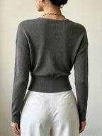 Women'S New Arrivals INS Autumn/Winter Cross-Collar Pullover, Elegant Versatile Loose Fit Machine Washable Long-Sleeve Knitwear - Grey