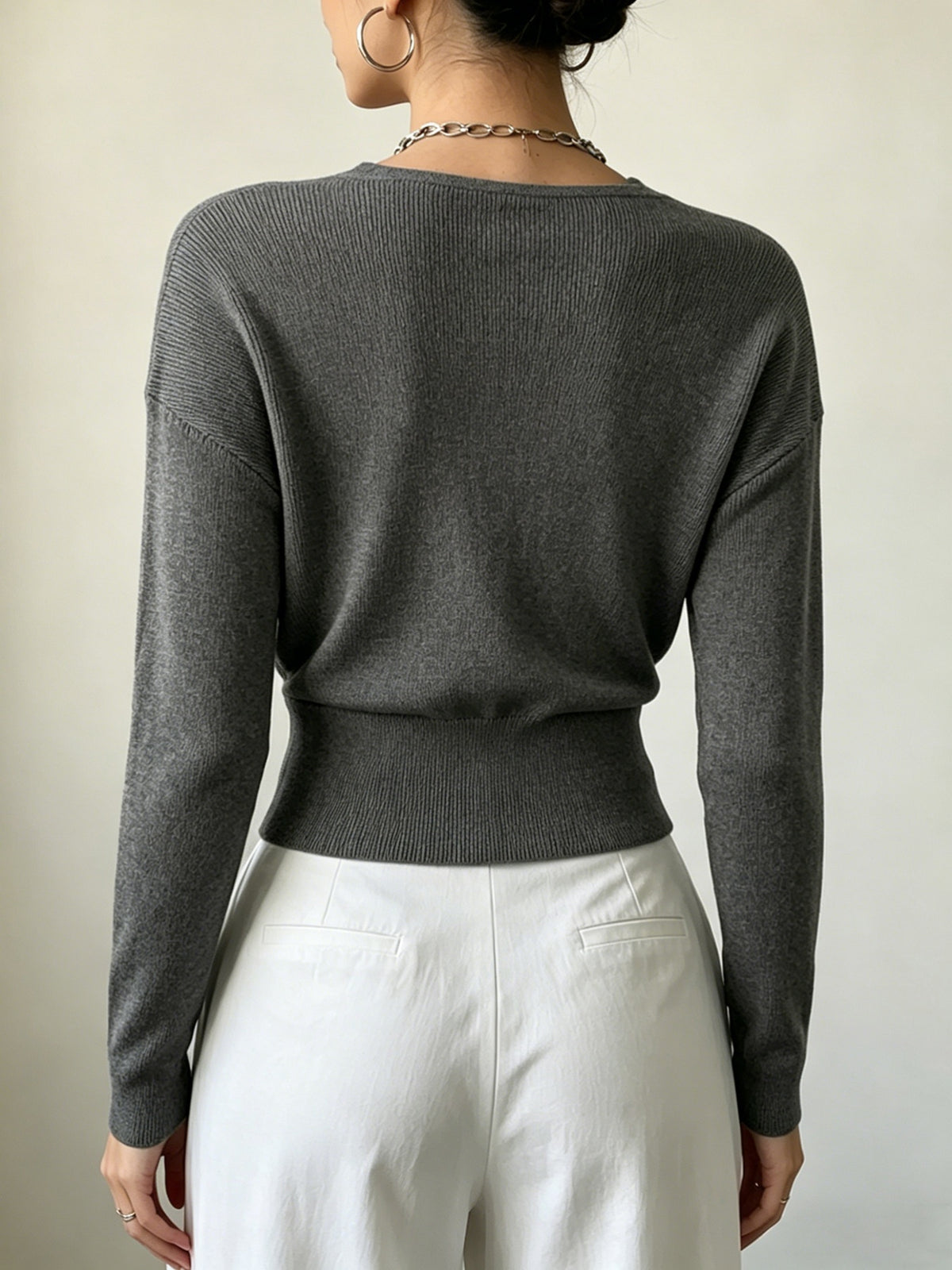 Women'S New Arrivals INS Autumn/Winter Cross-Collar Pullover, Elegant Versatile Loose Fit Machine Washable Long-Sleeve Knitwear - Grey