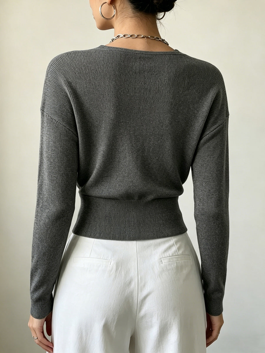 Women'S New Arrivals INS Autumn/Winter Cross-Collar Pullover, Elegant Versatile Loose Fit Machine Washable Long-Sleeve Knitwear - Grey