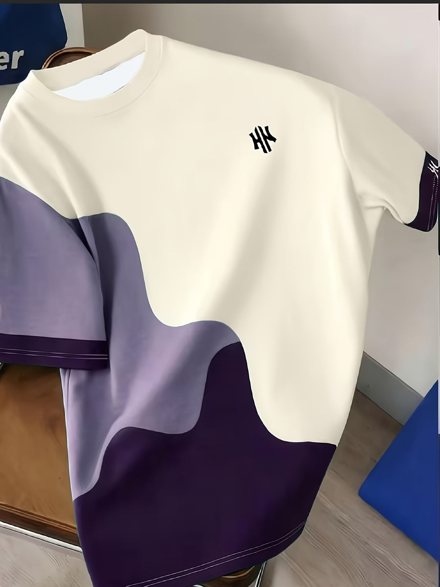 Printed Design-Not Textured] 2026 Summer New Men's Short Sleeve T-Shirt Men's Color-Block Round Neck Casual Short Sleeve T-Shirt - Mixed Color 2
