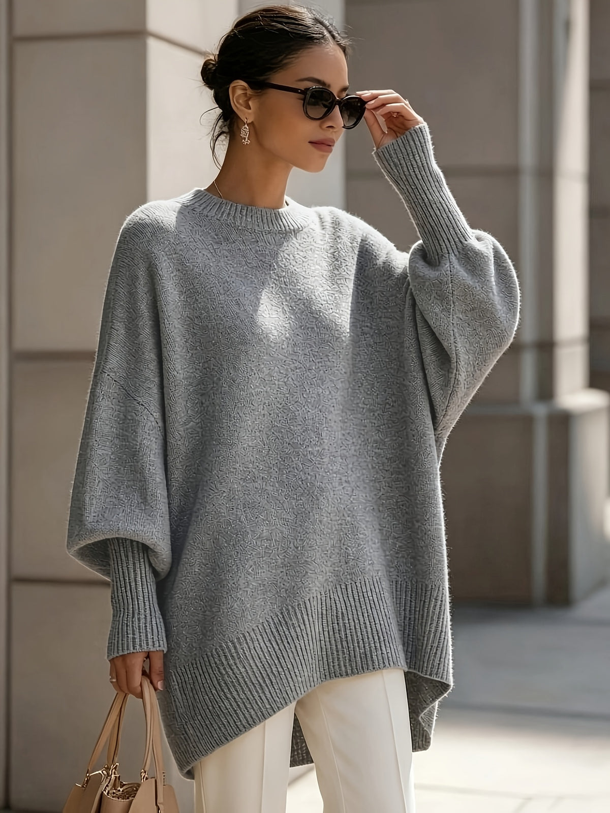 New Autumn/Winter Loose-Fit Crewneck Sweater for Women, Soft, Skin-Friendly, and Flowy for a Effect, Simple and Versatile for Daily Commuting - Grey