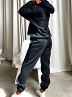 Women's Fashion Casual Summer Vacation Style Printed Hoodie Sweatshirt and Joggers Set - Black
