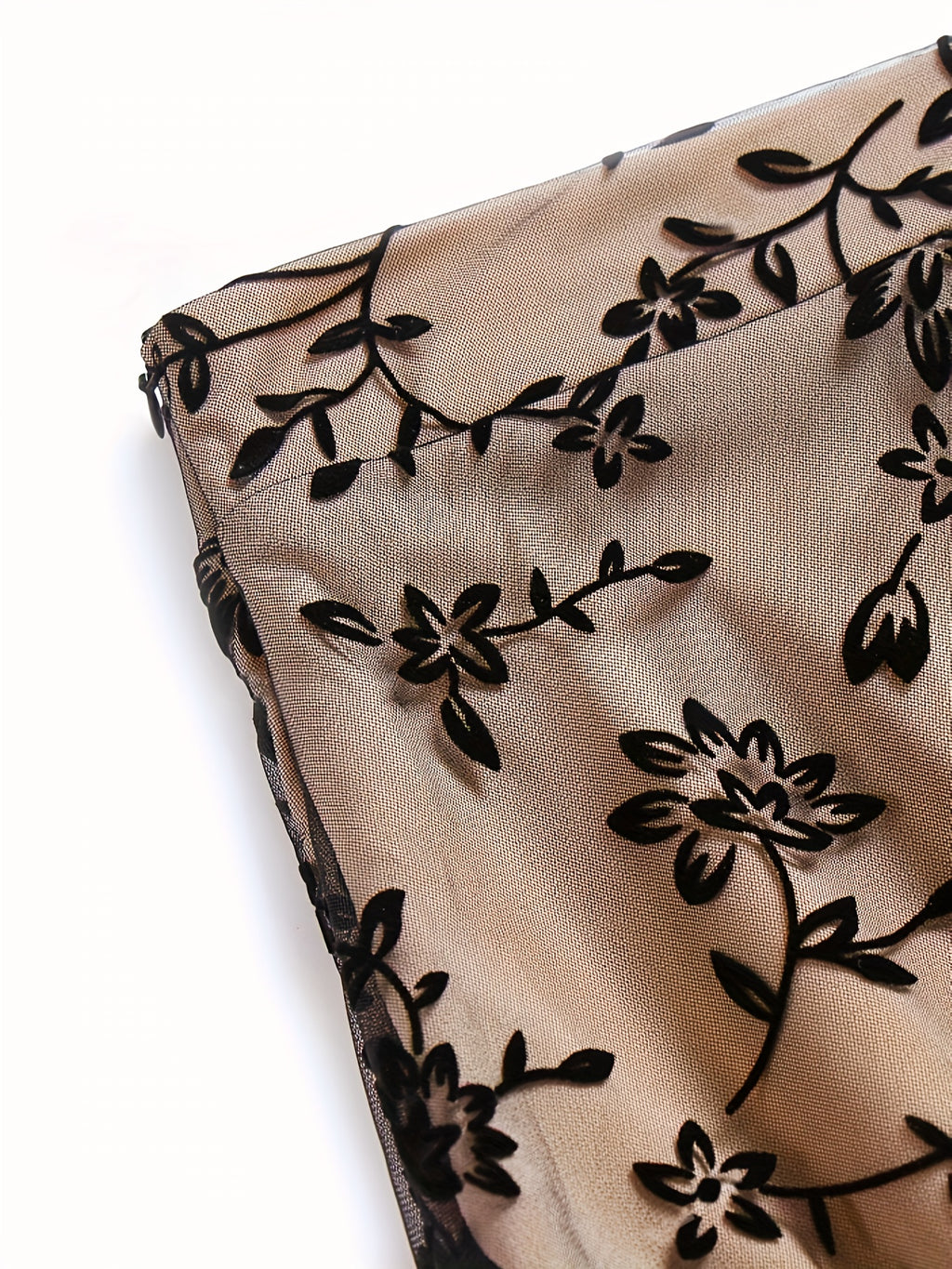 New High-Waisted Mesh Skirt with Loose Floral Embroidery A-Line for Women - Apricot