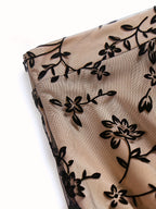 New High-Waisted Mesh Skirt with Loose Floral Embroidery A-Line for Women - Apricot