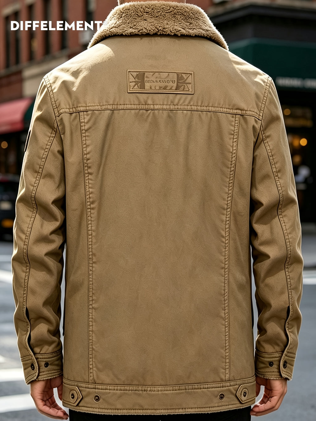 DIFFELEMENT Retro Workwear Style Fleece Thickened Men'S Lapel Work Jacket Lamb Fleece Fleece Lining Single Button Front Closure Cold-Proof Coat Chest Flap Patch Pocket Side Patch Pocket Warm And Cold-Resistant Wearable in Cold Weather Daily And Outd - Khaki