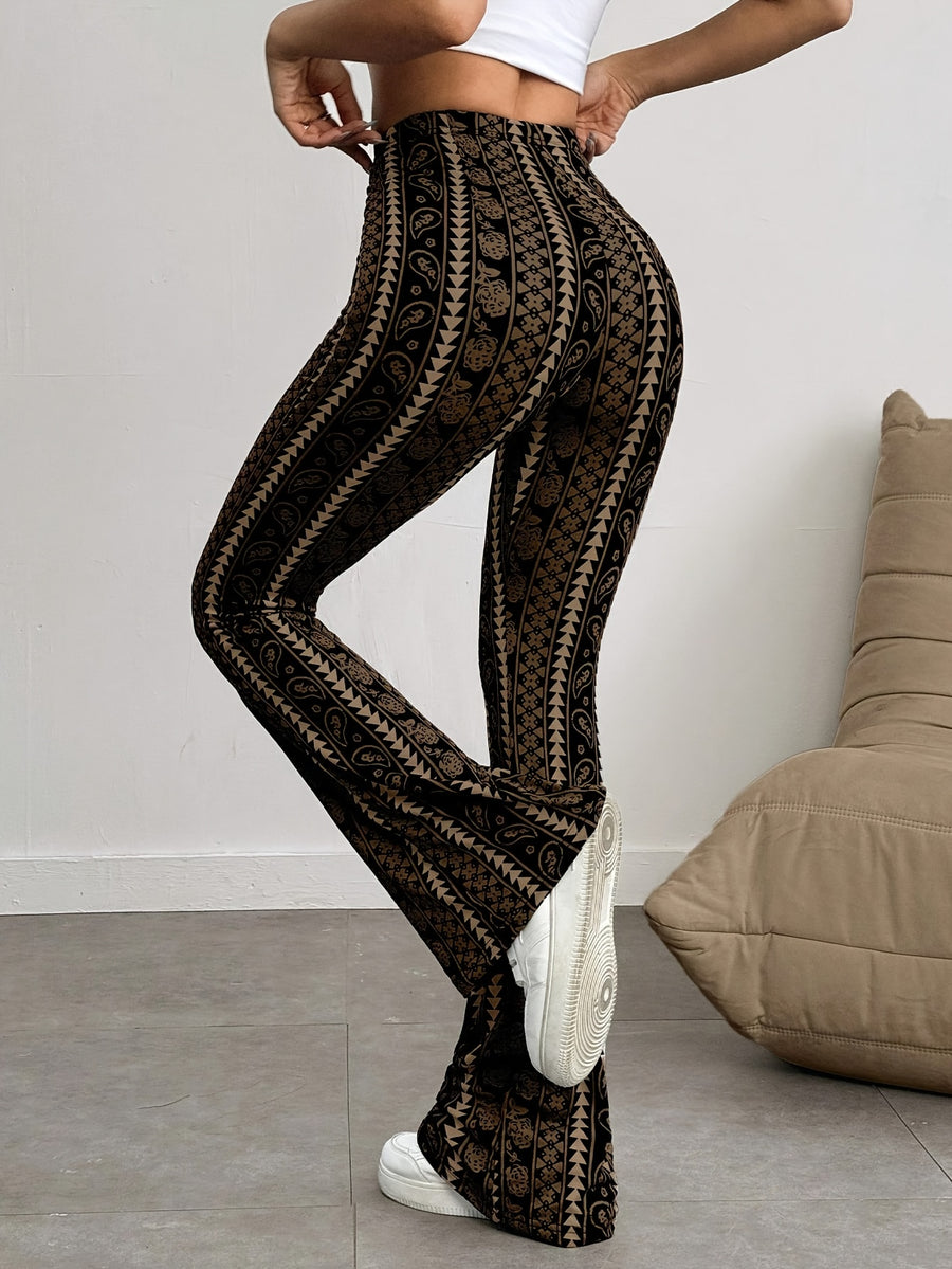 Women'S Sexy Geometric Print Casual Leggings - Coffee Brown
