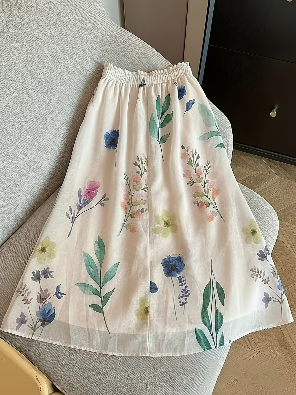Women'S Printed High-Waisted Casual Versatile Skirt with a Single Row of Buttons - Multicolor