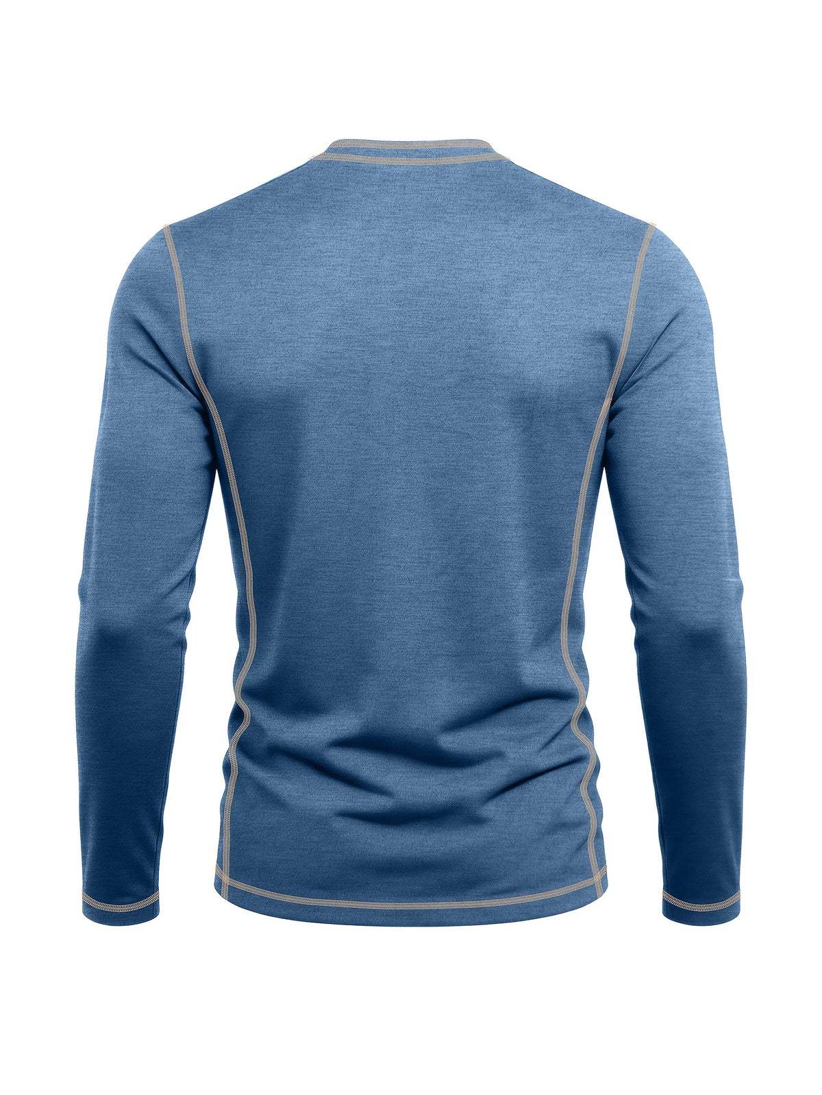 Men's Retro Patchwork T-Shirt - Solid Color Base with Contrast Patch Suitable for Fall/Winter, Round Neck Long Sleeve Casual Layering Top, Machine Washable Blending Shirt for Outdoor & Casual Attire (Regular Fit) - Blue