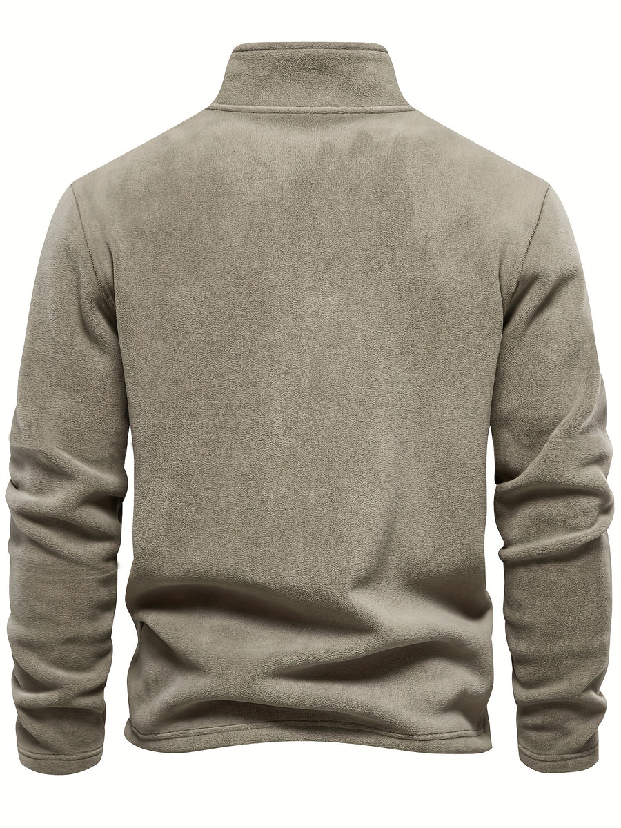 Autumn-Winter Plush Top Half-Zip Sweatshirt Trendy Warm Clothing - Khaki