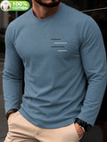 100% Cotton Men's T-Shirt, Spring Long Sleeve Thin Top, Trendy, Fashionable, Simple, Casual, Versatile, Suitable for Commuting and Daily Wear, Geometric Line Pattern, Stylish, Elegant, , and Fun - Blue