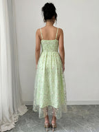 Elegant Women's Mesh Spaghetti Strap A-Line Dress - Green