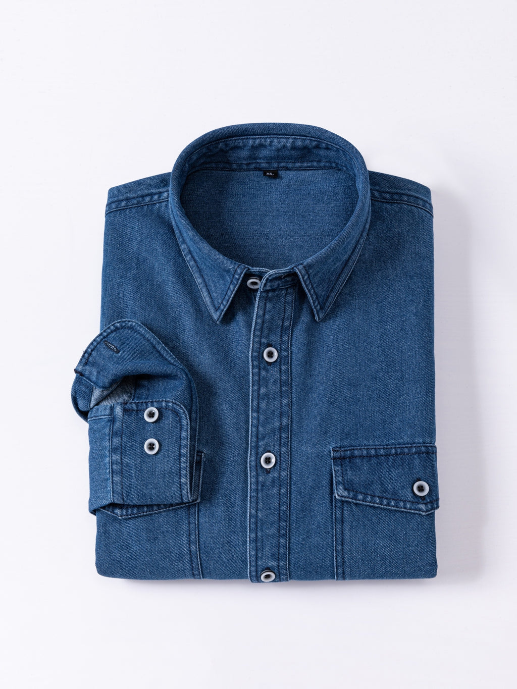 Men'S Casual Shirt American Retro Denim Shirt Fashion Trendy Double-Pocket Utility Shirt Button-Up Long Sleeve T-Shirt Spring Autumn Thin Outerwear - Dark Blue