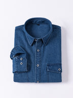 Men'S Casual Shirt American Retro Denim Shirt Fashion Trendy Double-Pocket Utility Shirt Button-Up Long Sleeve T-Shirt Spring Autumn Thin Outerwear - Dark Blue