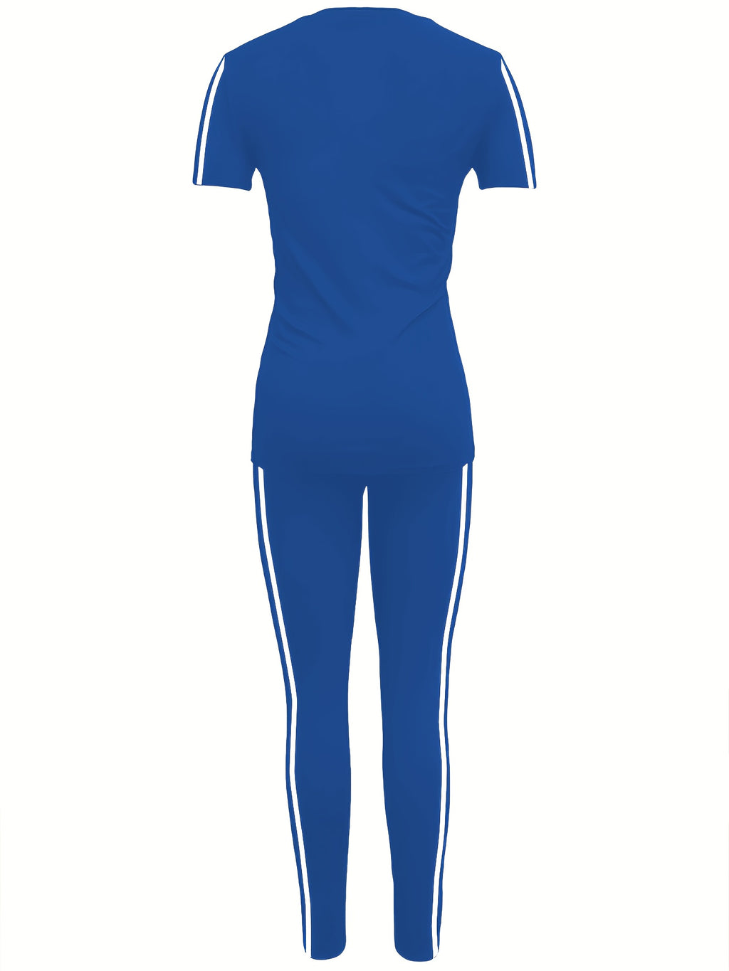 Women'S Casual Two-Piece Set with Round Neck And Short Sleeves Featuring Printed Letters - Royal Blue