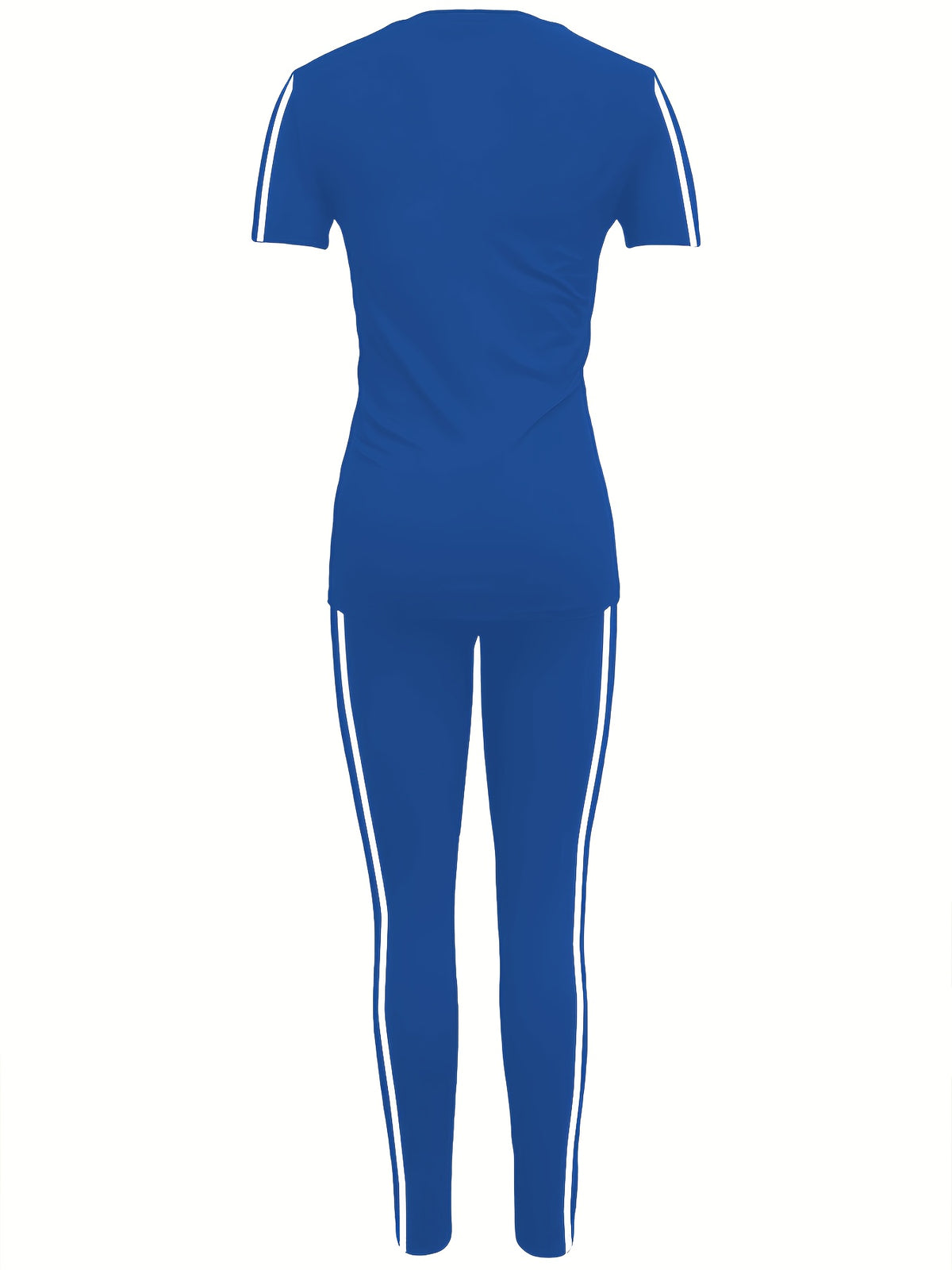 Women'S Casual Two-Piece Set with Round Neck And Short Sleeves Featuring Printed Letters - Royal Blue