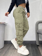 Christmas, Women'S Casual Drawstring Elastic Waist Jogger Pants, Minimalist Design Y2K Street Style Multiple Pockets Spring/Summer - Grass Green