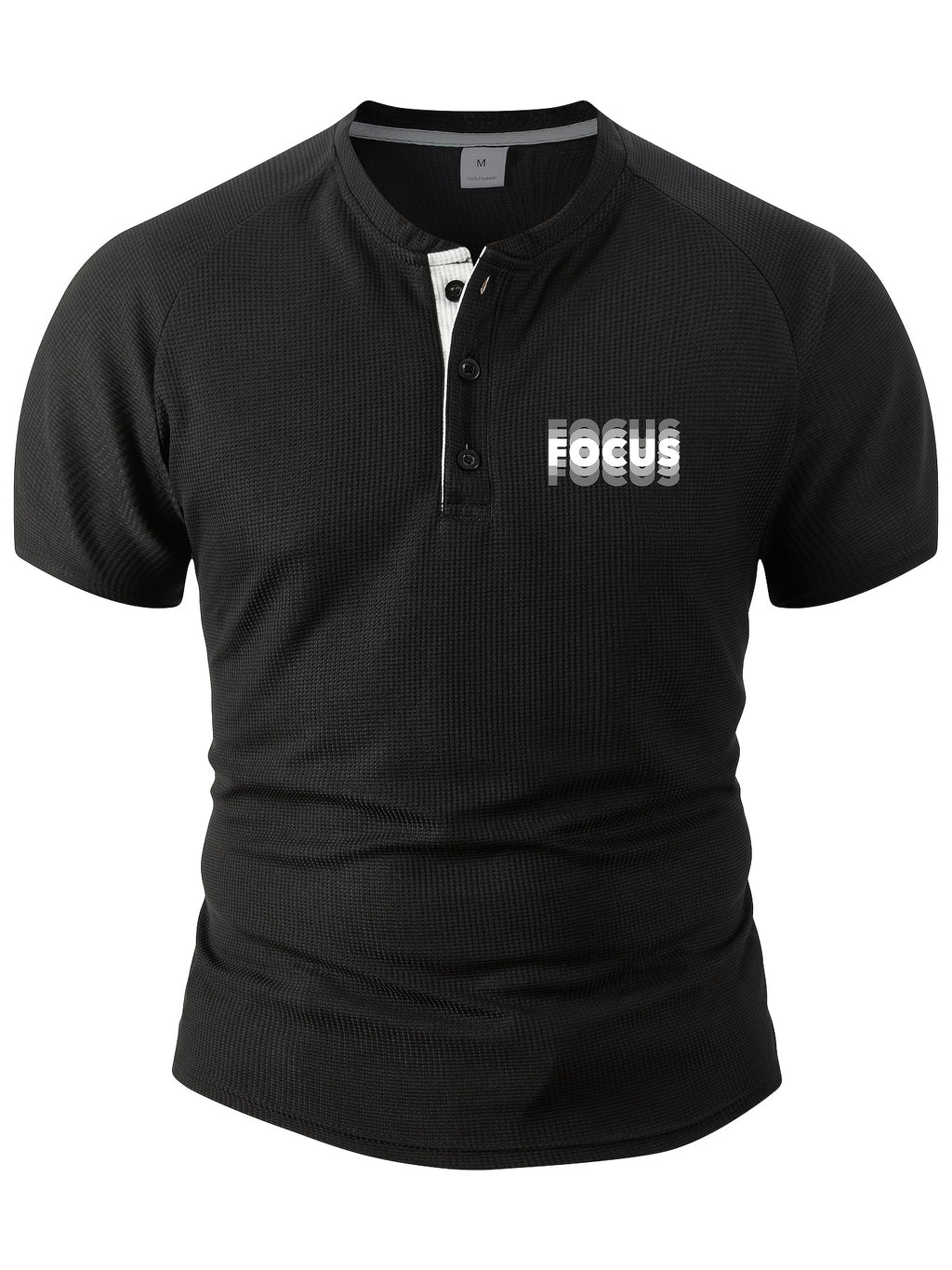 Men's Summer Collarless Casual Henley Shirt. Comfortable, Soft, and Breathable Fitness Business Fashion Polo Shirt - Black