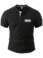 Men's Summer Collarless Casual Henley Shirt. Comfortable, Soft, and Breathable Fitness Business Fashion Polo Shirt - Black