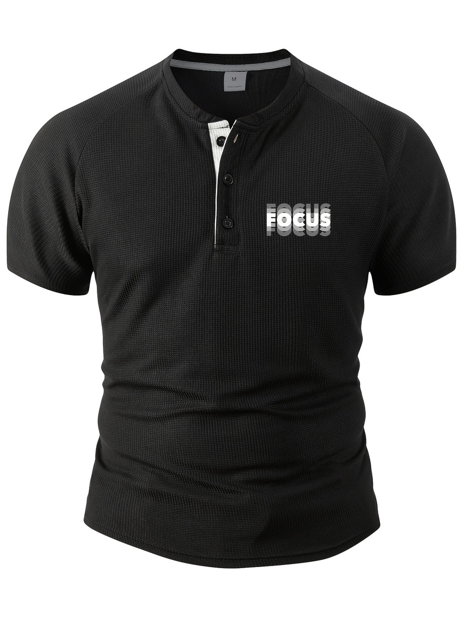 Men's Summer Collarless Casual Henley Shirt. Comfortable, Soft, and Breathable Fitness Business Fashion Polo Shirt - Black