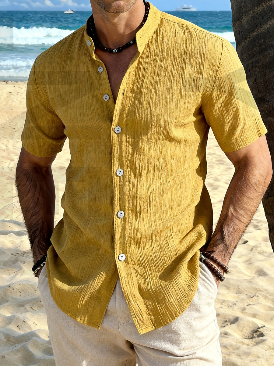 [Uomo Le Mi OBM] 3pcs Men'S Summer Short Sleeve Shirts | Lightweight Breathable Solid Color Button-Up Casual Shirts with Stand Collar, Machine Washable for Beach Vacation, Pool Party & Casual Attire, High Quality, Dad Christmas Gifts, Slim Fit, Daily - Mixed Color 15