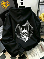 Authorized by Warner Bros., 2026 New Soren Helmet with White Line Print, Men'S Hoodie, Hooded Sweatshirt, Kangaroo Pocket And Drawstring Hat, Suitable for Daily And Outdoor Sports Wear, Autumn And Winter Warm Jacket, Fashionable Jacket - Black
