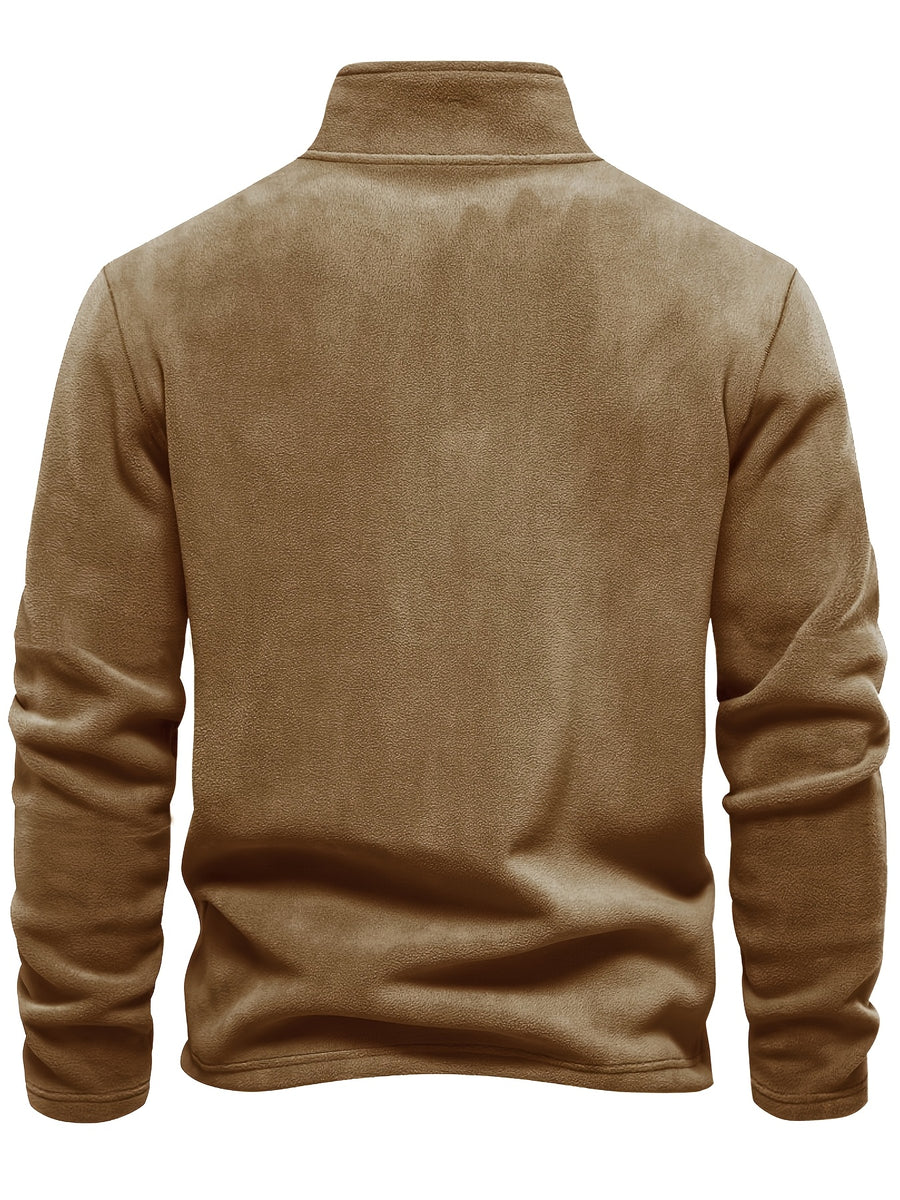 Men'S 5pcs Versatile Basic Fleece Sweatshirt, Half-Zip Stand-Up Collar Autumn And Winter Long-Sleeved Top - Mint Green+Dark Blue+Gray Blue+Apricot+Orange