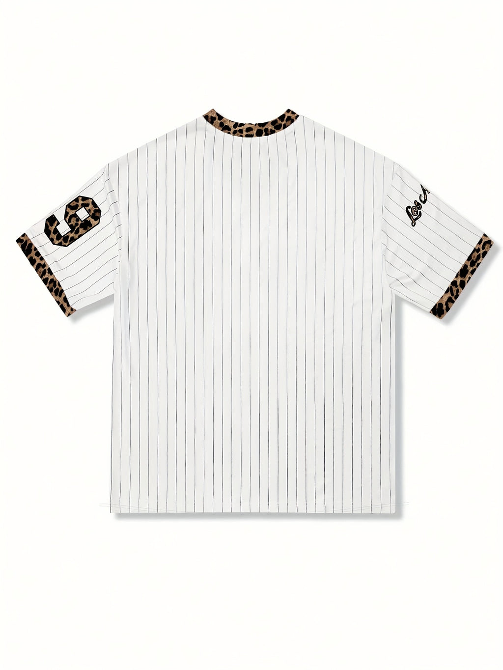 European and American V-neck Trendy Letter Print Sports T-shirt - Leopard Print