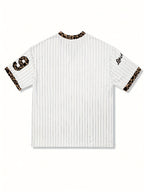 European and American V-neck Trendy Letter Print Sports T-shirt - Leopard Print