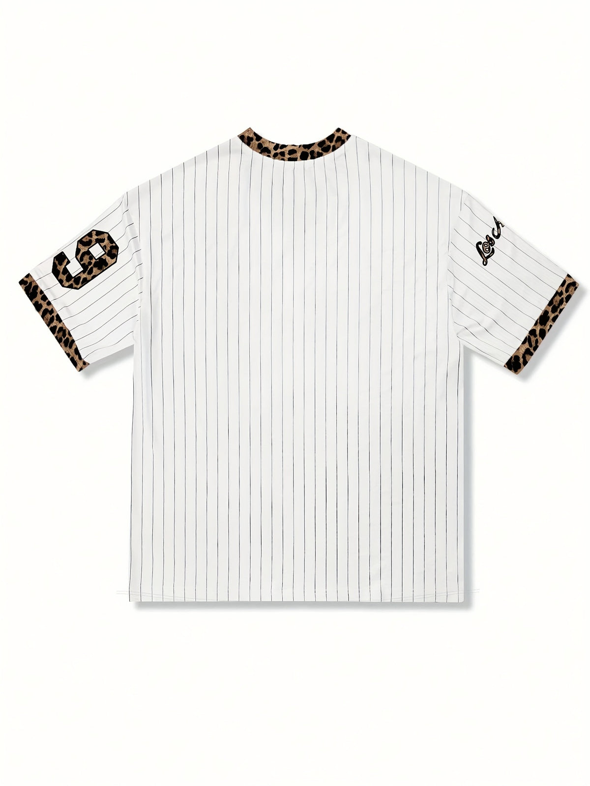 European and American V-neck Trendy Letter Print Sports T-shirt - Leopard Print