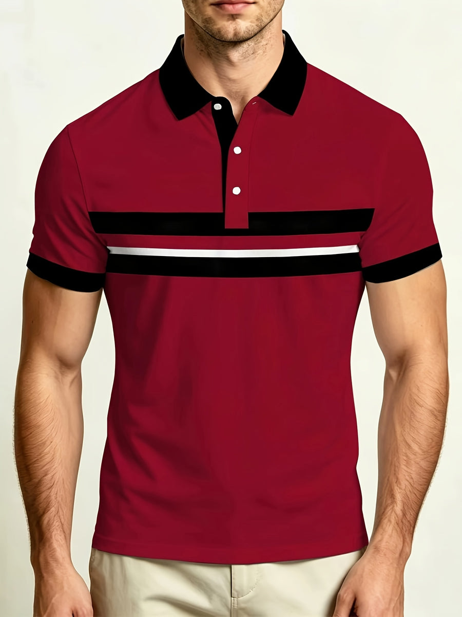 Men'S Casual Polo Collar Button-Short Sleeve Easy Polo Shirt Men'S Summer Comfortable Top - Burgundy