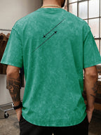 Men'S Heavyweight Washed T-Shirt Minimalist Airplane Line Art Print High Street Vintage Distressed Tee 2026 Summer Casual Urban Wear - Green