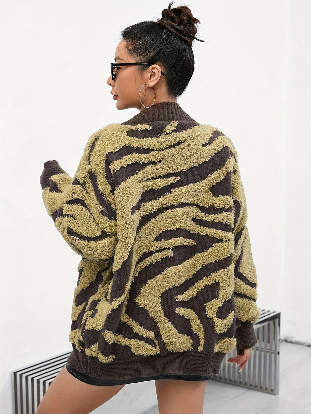 zdz080441 Fashionable Elegant Towel Cardigan Sweater - Coffee Brown