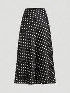 Women'S Vintage Polka Dot Satin Skirt - Black