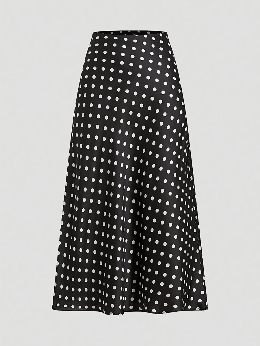 Women'S Vintage Polka Dot Satin Skirt - Black