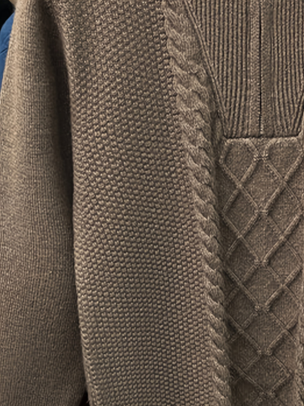 Men'S Thickened Semi-Open Zipper Stand Collar Knit Sweater, Ribbed Cuffs And Hem, Autumn/Winter Style, Single Wear And Layering, Light Mature Business Casual Style - Coffee Color