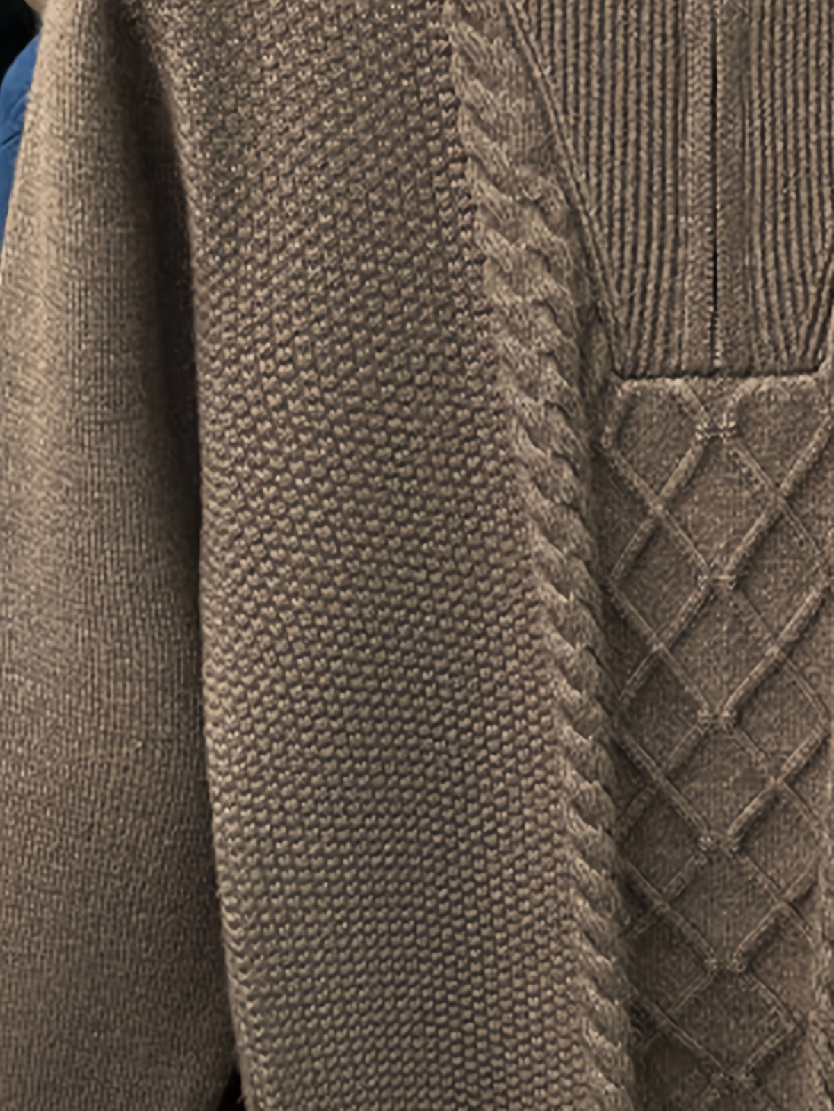 Men'S Thickened Semi-Open Zipper Stand Collar Knit Sweater, Ribbed Cuffs And Hem, Autumn/Winter Style, Single Wear And Layering, Light Mature Business Casual Style - Coffee Color