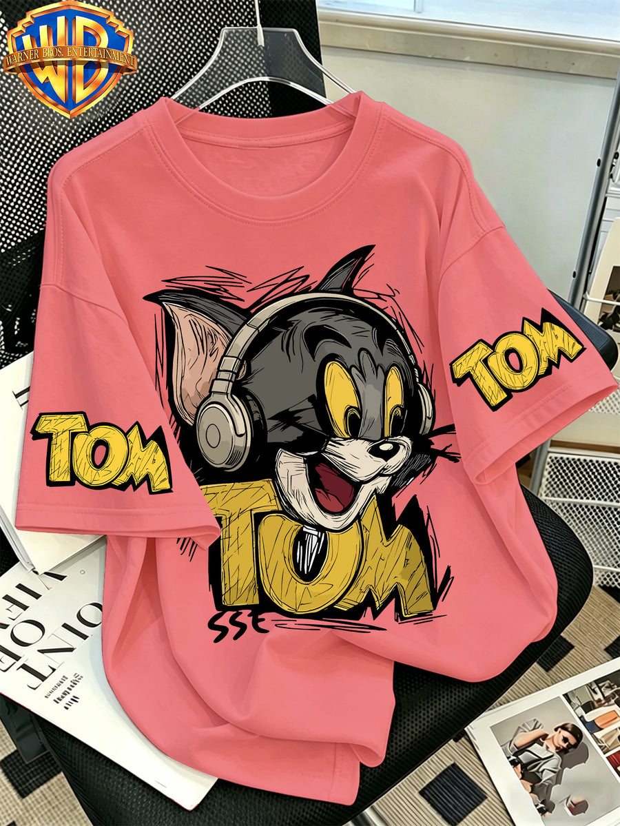 Warner Bros. Official Classic Character Line Art Fun Print Short-Sleeve T-Shirt, Stylish and Versatile Men's Crew Neck Top. Casual, Comfortable, and Multi-functional Loose-Fit Summer Short-Sleeve T-Shirt. Suitable for Outdoor Wear - Watermelon Red