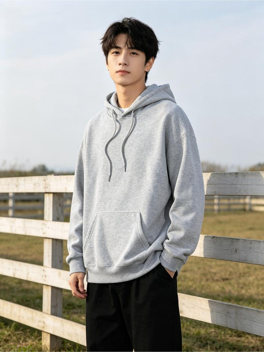 5pcs Men'S Fashion Hoodies, 3 White And 2 Gray, Multiple Sizes, Polyester Fabric, Casual Comfortable Design, Front Pockets, Drawstrings, Versatile for Daily Wear - 3 White + 2 Gray