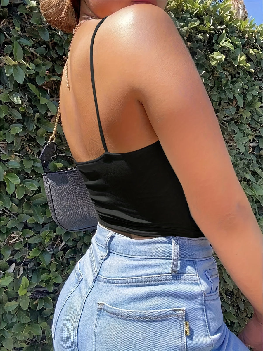 Women'S Strappy Ruched Cami Top - Black