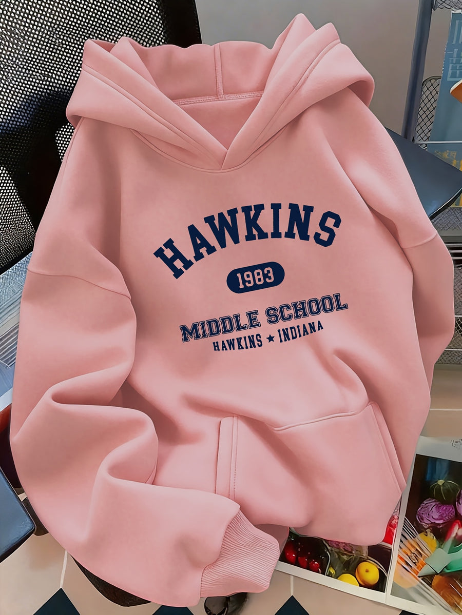 D92 - A Women'S Hooded Sweatshirt, Trendy Creative Letter Pattern Print, Beautiful Fashionable Loose Autumn And Winter New Versatile Casual Sweatshirt, Women'S Clothing, Solely Tops/No Bottoms - QHH4089 - Pink