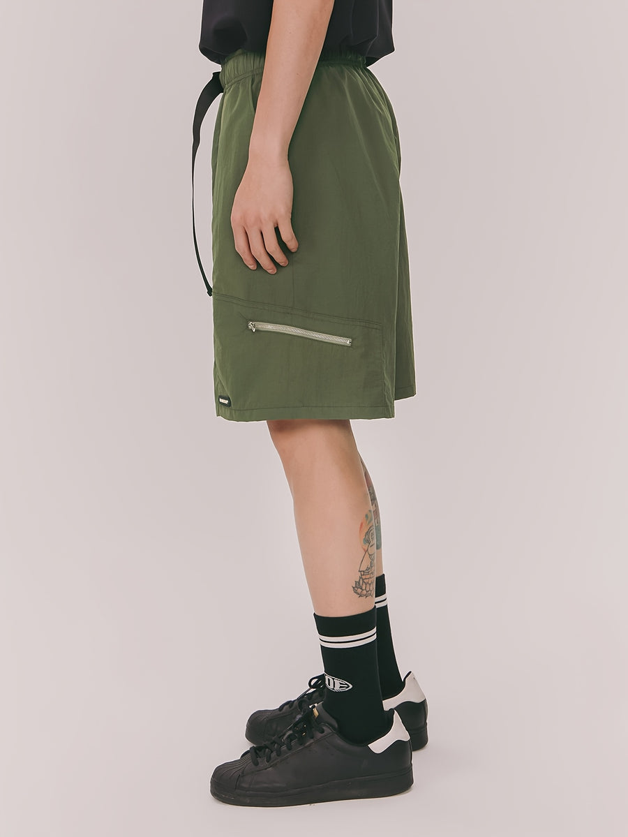NO ONE ELSE Zipper Pocket Casual Shorts for Men and Women, Summer Elastic Waistband Wide-Leg Pants - Army Green