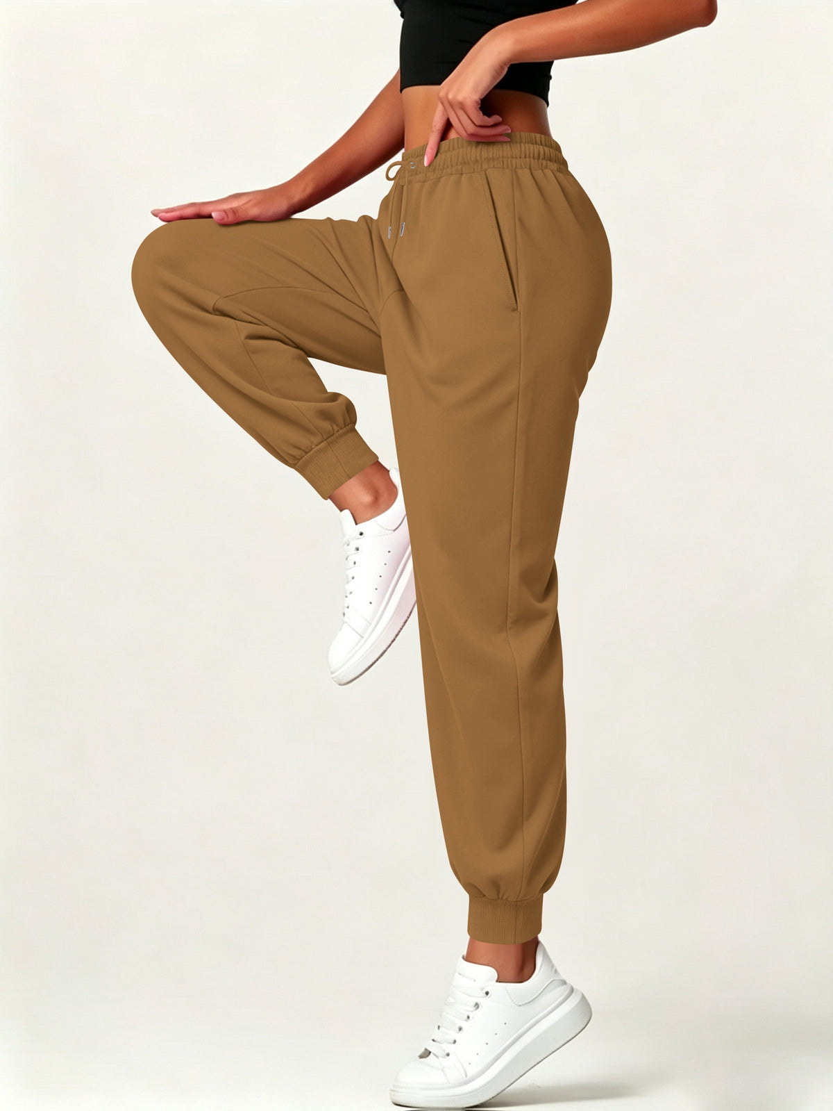 Autumn-Winter Women'S Casual Pants with Pockets - Dark Brown