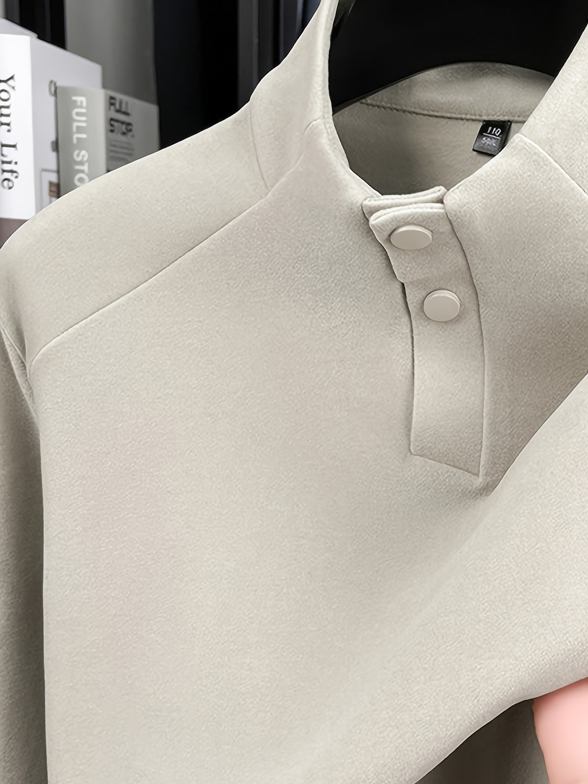 Men's Henley Neck Raglan Sleeve Velvet Long Sleeve Base Layer Shirt, Offers More Layering Than Regular Crew Neck or Half-Zip Collar Styles - SINBOS - Beige gray