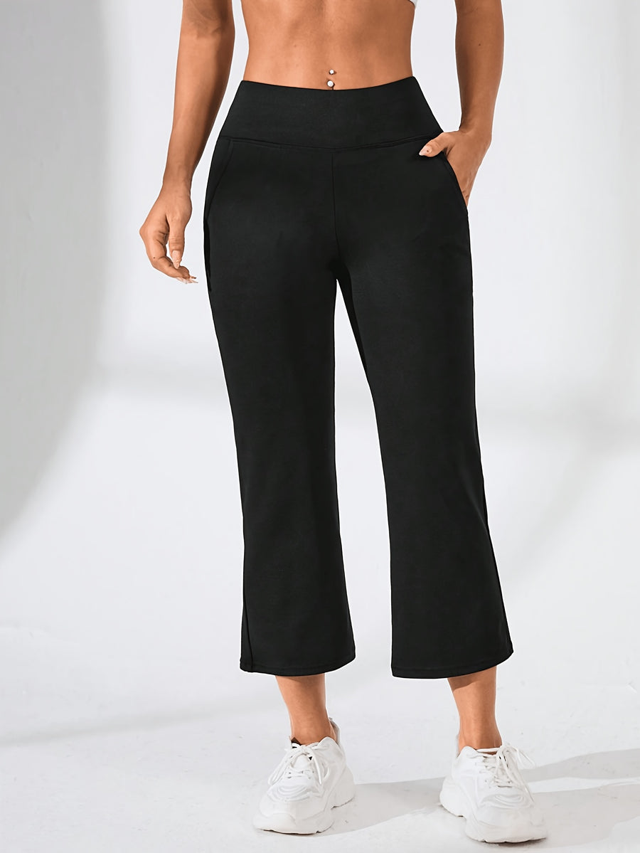 Women'S Solid Color Casual Trousers, Easy Style with Pockets for Daily Wear - Black