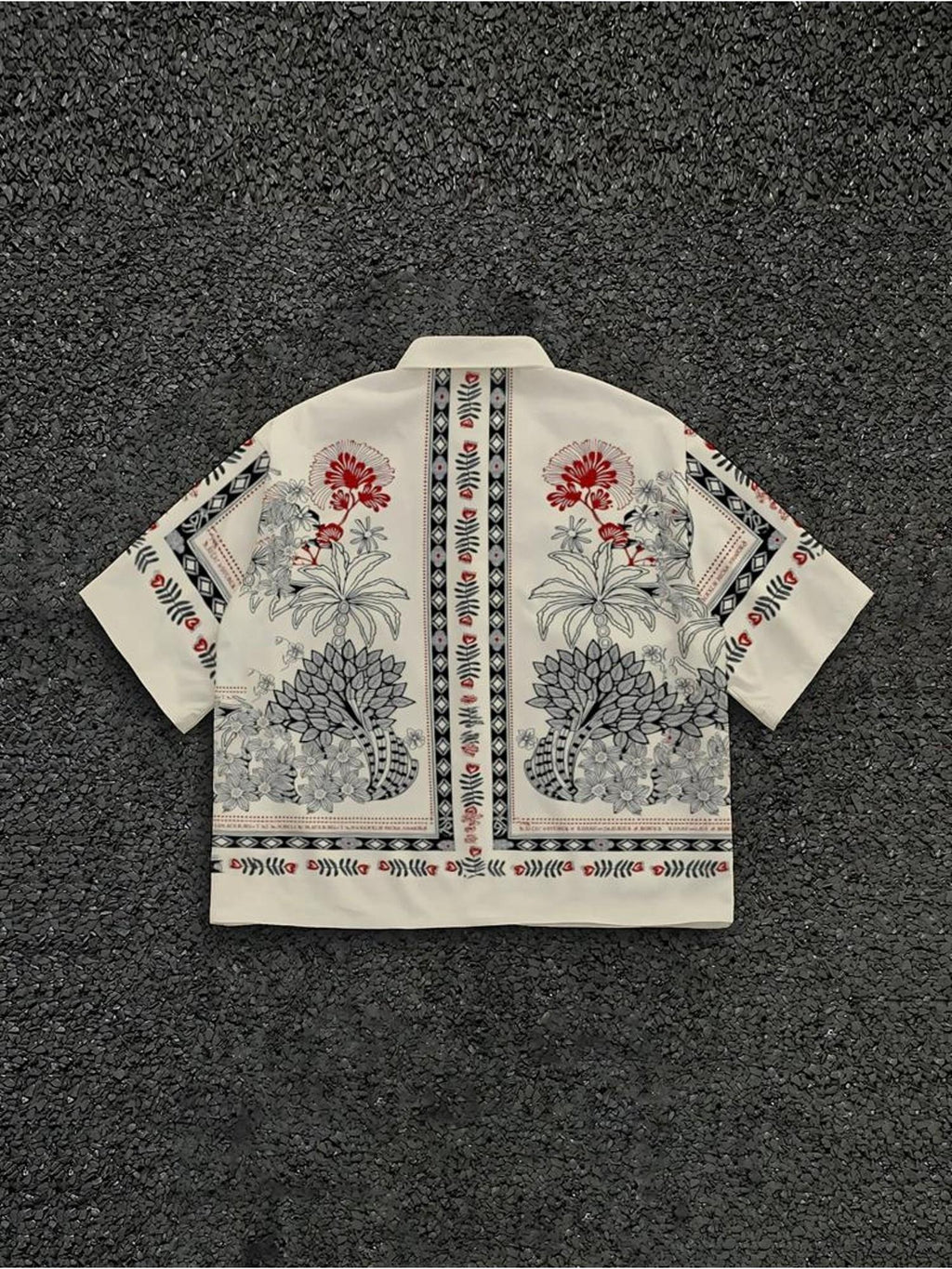 Men's Ethnic Style Tropical Plant and Geometric Border All-Over Print Short Sleeve Button- Shirt, Lapel Loose Street Style Cropped Top, Suitable for Daily Casual, Outdoor Outings, Travel Vacations, and Party Gatherings; Spring/Summer Fashion Men's - Mixed colors