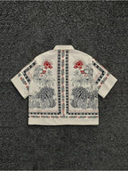 Men's Ethnic Style Tropical Plant and Geometric Border All-Over Print Short Sleeve Button- Shirt, Lapel Loose Street Style Cropped Top, Suitable for Daily Casual, Outdoor Outings, Travel Vacations, and Party Gatherings; Spring/Summer Fashion Men's - Mixed colors