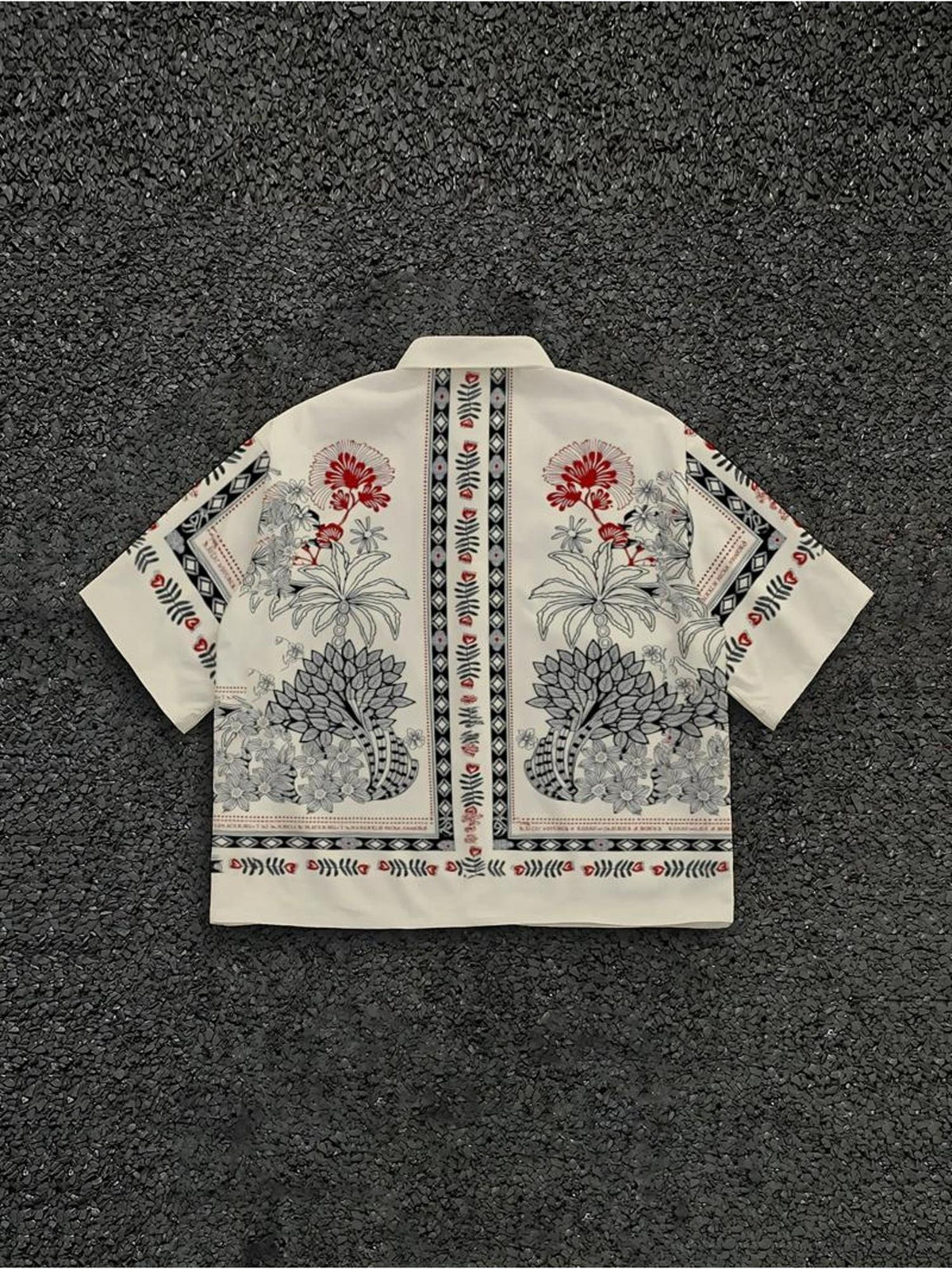 Men's Ethnic Style Tropical Plant and Geometric Border All-Over Print Short Sleeve Button- Shirt, Lapel Loose Street Style Cropped Top, Suitable for Daily Casual, Outdoor Outings, Travel Vacations, and Party Gatherings; Spring/Summer Fashion Men's - Mixed colors